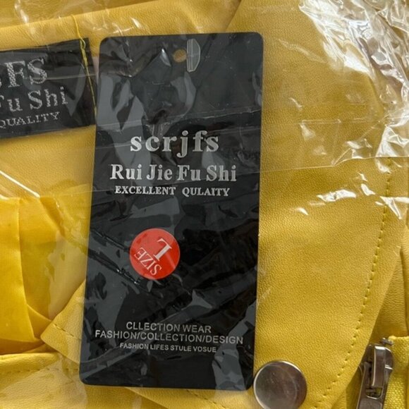 🩷 SCRJFS - Women's Faux Leather Motorcycle Jacket - Yellow. Size: L. NWT. (1784) - Picture 7 of 12